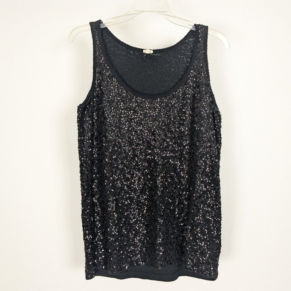 J. Crew Black Sequin Long Tank Top cotton modal linen